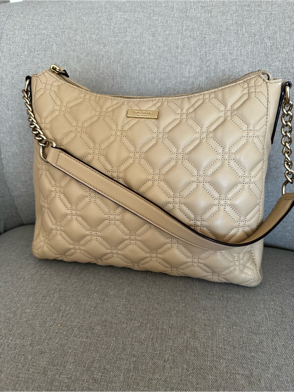 Kate Spade Quilted Leather Shoulder Bag in Beige
